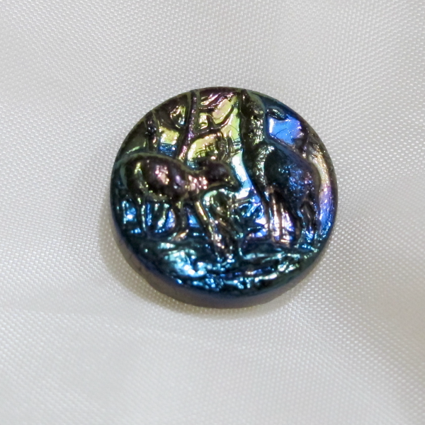 Antique Black Amethyst Carnival Glass Button Luster Iridescent – Deer Buck and Doe