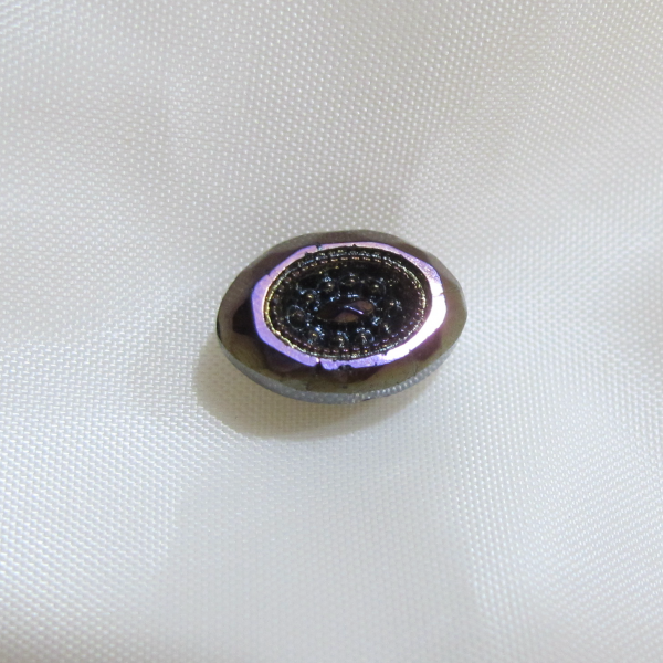 Antique Black Amethyst Carnival Glass Button Iridescent Luster – Deep Oval Sunburst