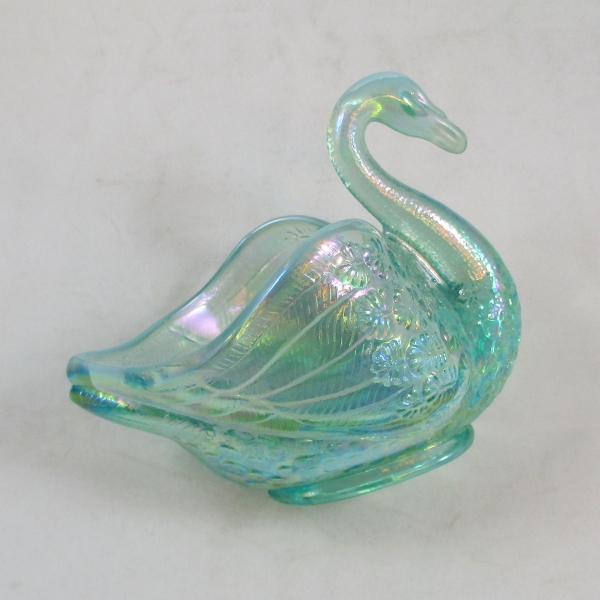 Fenton Ice Green Opal Carnival Glass Pastel Swan Salt