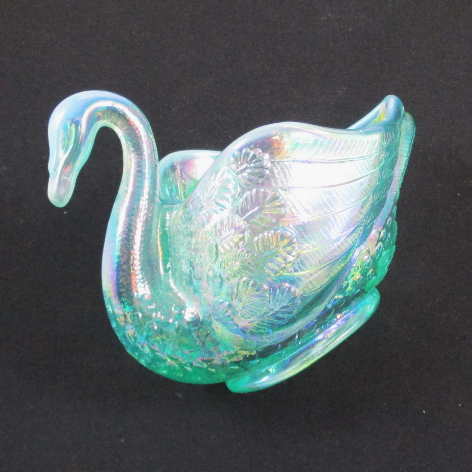 Fenton Ice Green Opal Carnival Glass Pastel Swan Salt Carnival Glass