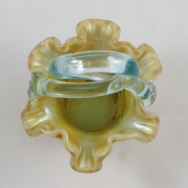 Levay Fenton Aqua Opal Butterfly & Berry Carnival Glass Handled Basket Limited #77/96