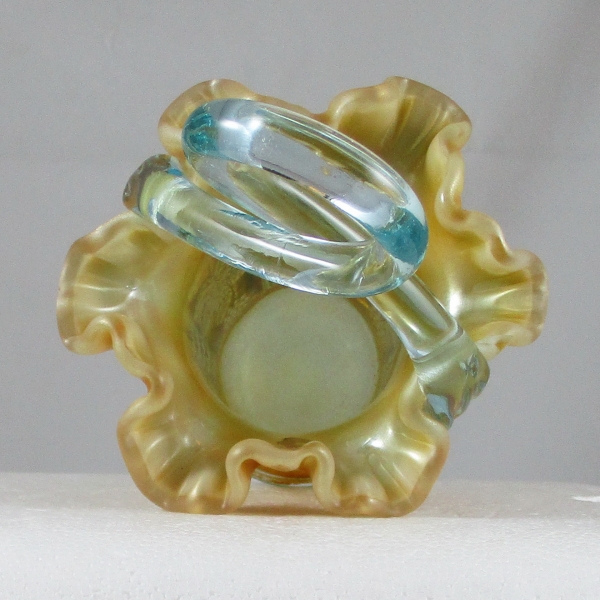 Levay Fenton Aqua Opal Butterfly & Berry Carnival Glass Handled Basket Limited #77/96