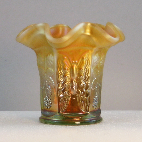 Levay Fenton Aqua Opal Butterfly & Berry Carnival Glass 6-Ruffle Hat Limited #48/67