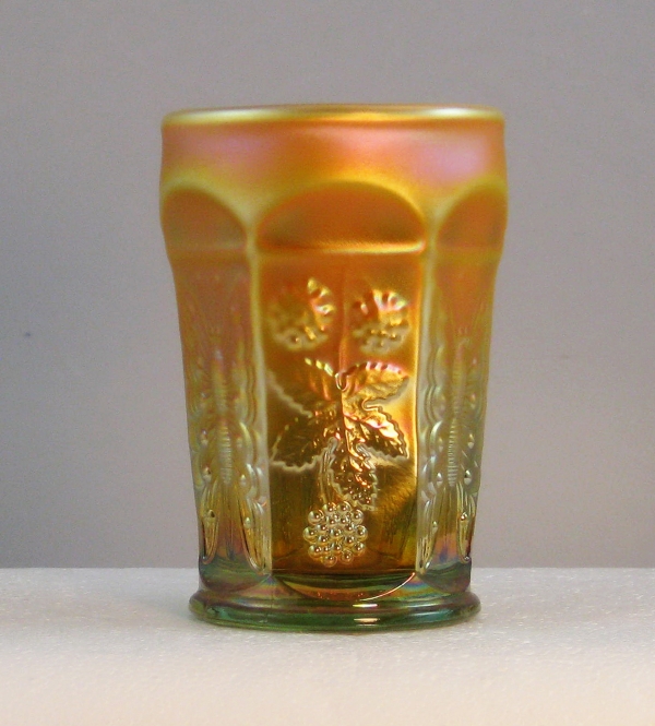 Levay Fenton Aqua Opal Butterfly & Berry Carnival Glass Cupped Top Tumbler Limited #13/16