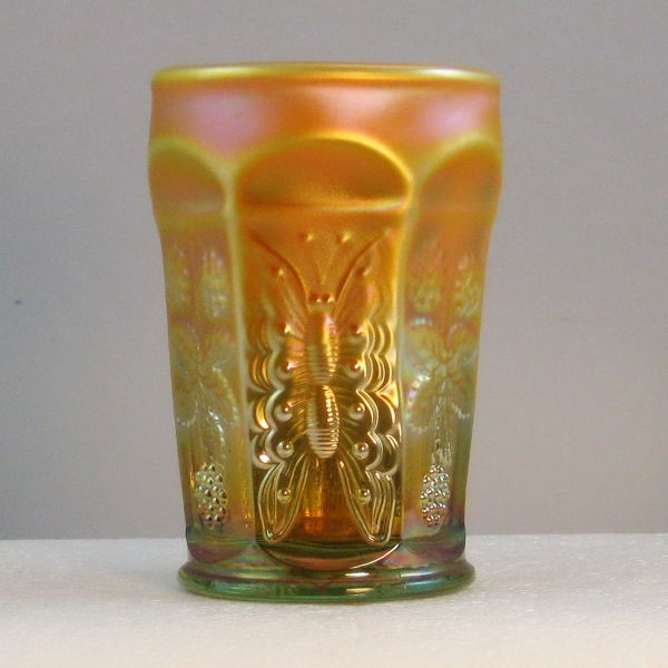 Levay Fenton Aqua Opal Butterfly & Berry Carnival Glass Cupped Top Tumbler Limited #13/16