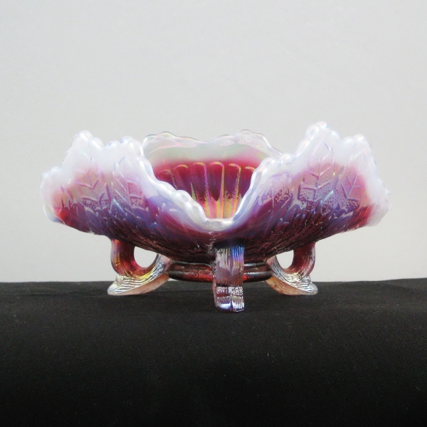 Fenton Plum Opal Butterfly Leaf Tiers Carnival Glass Tri-Corner Whimsey Bowl