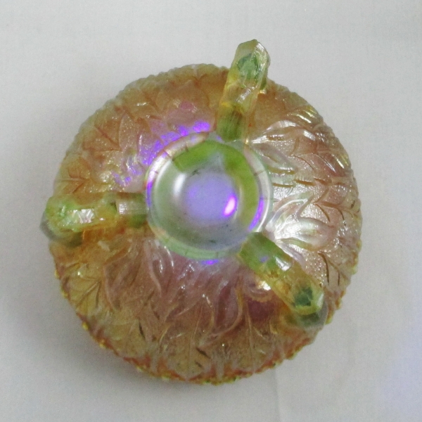 Antique Fenton Lime Green Opal Fenton’s Flowers Carnival Glass Rose Bowl**Scarce