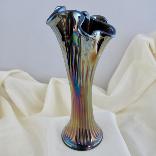 Fenton Amethyst Diamond Rib Carnival Glass Iridescent Vase 1970s