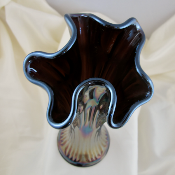Fenton Amethyst Diamond Rib Carnival Glass Iridescent Vase 1970s