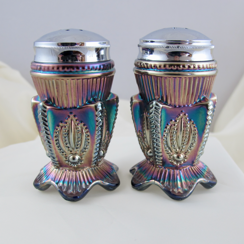 St Clair Cobalt Blue Cactus Carnival Glass Salt & Pepper Shakers