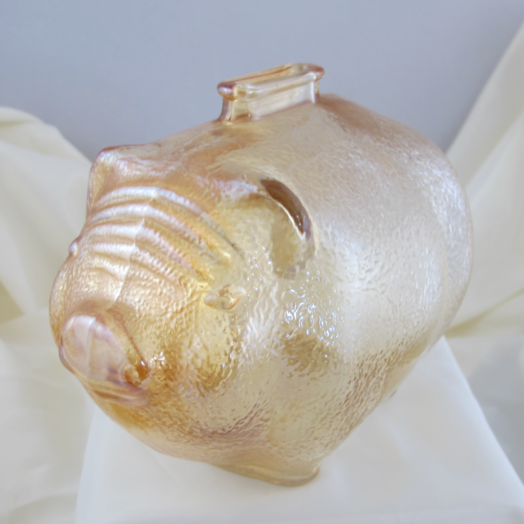 Anchor Hocking Marigold Pig Carnival Glass Large Piggy Bank Carnival