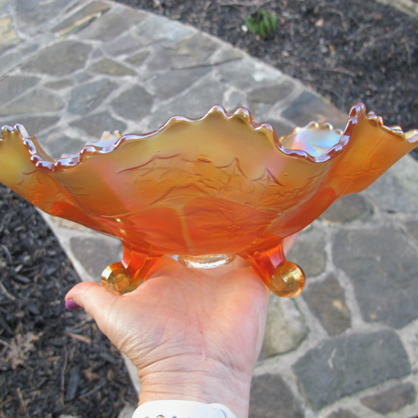 Antique Fenton Stag & Holly Marigold Carnival Glass Large Footed Bowl