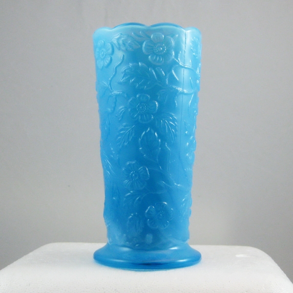 Fenton Sky Blue Opal Peacock Garden Glass Vase