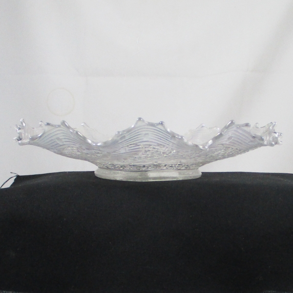 Antique Dugan Roundup Ice White Carnival Glass Low Ruffled Bowl