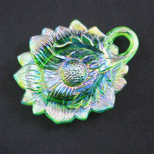 Fenton for Levay Glass Springtime Green Sunflower Carnival Glass Pin Dish