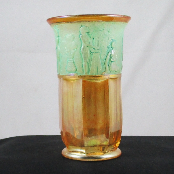 Antique Rindskopf Egyptian Queen Marigold Carnival Glass Vase