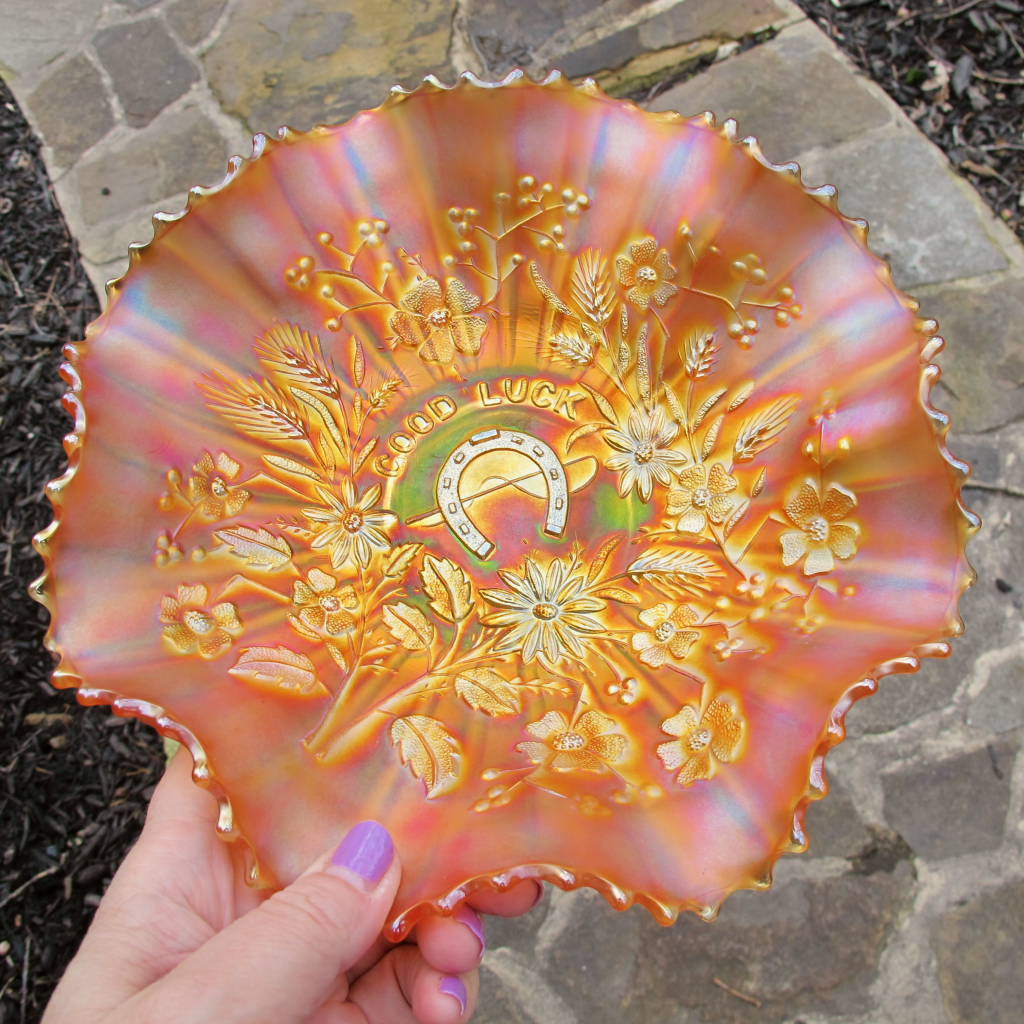 Antique Northwood Marigold Good Luck Carnival Glass Bowl Carnival Glass