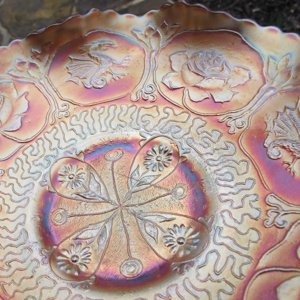 Antique Fenton Marigold Dragon & Lotus Carnival Glass Bowl