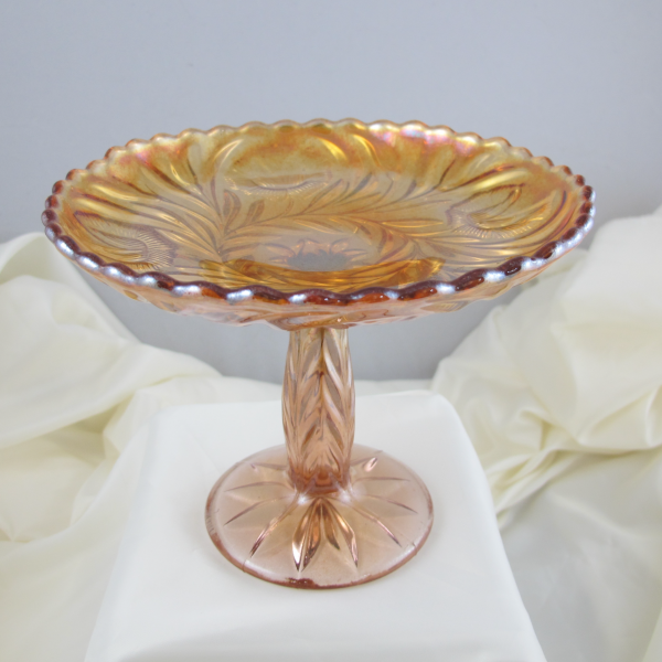 Antique Riihimaki Western Thistle PINK Carnival Glass Salver Compote