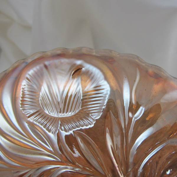 Antique Riihimaki Western Thistle PINK Carnival Glass Salver Compote