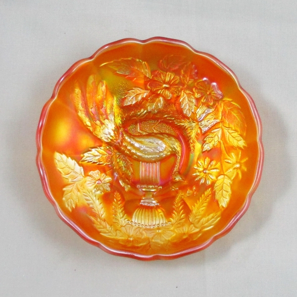 Antique Northwood Peacock and Urn Marigold Carnival Glass Berry Bowl