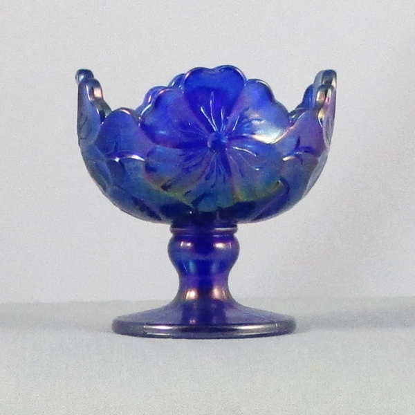 Summit Cobalt Blue Wild Rose aka Intaglio Flower Carnival Glass Nut Dish