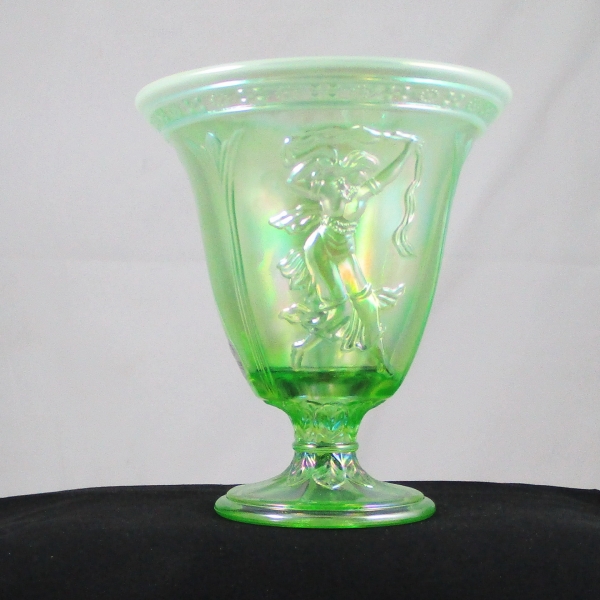 Fenton Lime Green Opal Dancing Ladies Carnival Glass Flared Vase