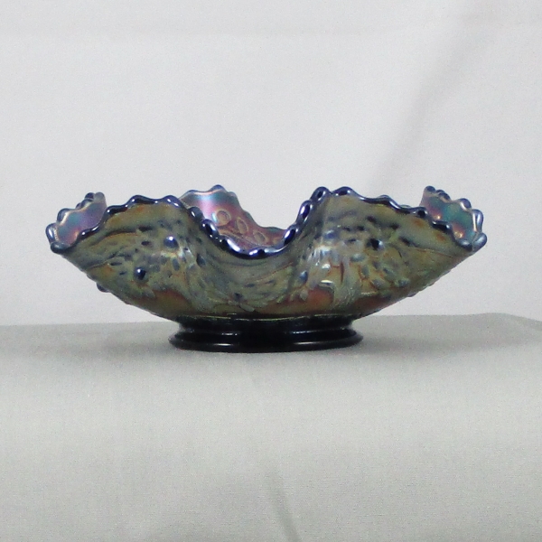 Antique Fenton Blue Cherry Chain Carnival Glass Sauce Bowl