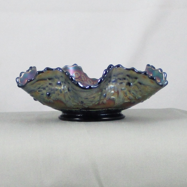 Antique Fenton Blue Cherry Chain Carnival Glass Sauce Bowl