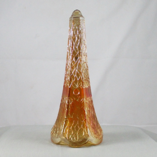 Antique Jeannette Crackle Marigold Carnival Glass Car Vase