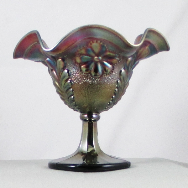 Antique Northwood Daisy & Plume Amethyst Carnival Glass Compote