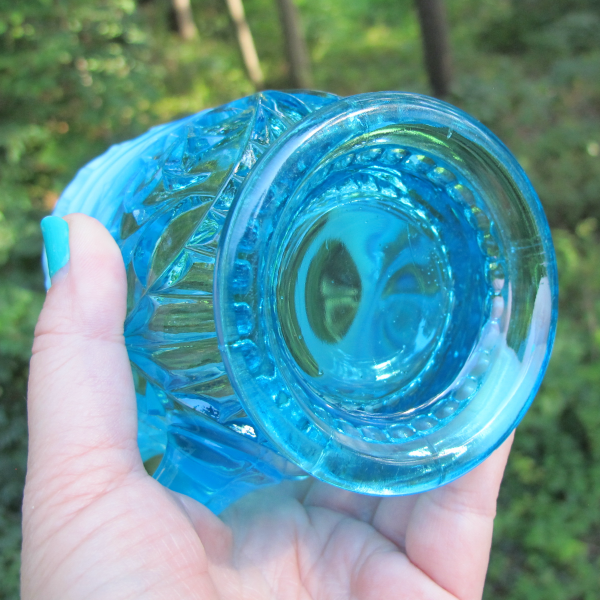 Antique Dugan Circle Scroll Blue Opalescent Glass Creamer Pitcher