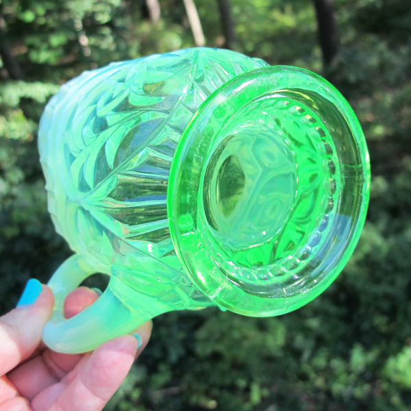Antique Dugan Circle Scroll Green Opalescent Glass Creamer Pitcher
