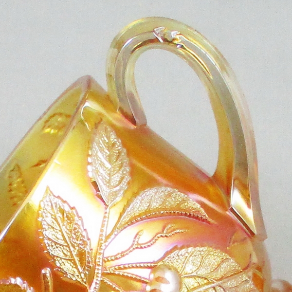Antique Millersburg Hanging Cherries Marigold Carnival Glass Sugar Bowl with Lid Spooner