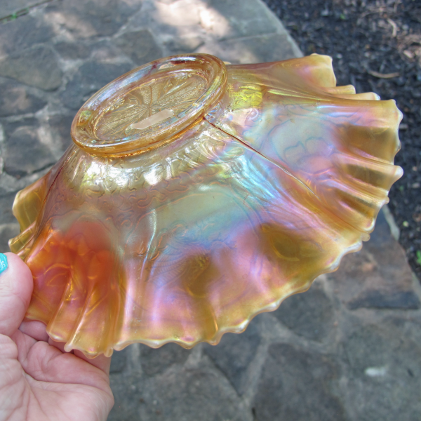 Antique Fenton Peach Opal Dragon & Lotus Carnival Glass 3N1 Bowl Opalescent