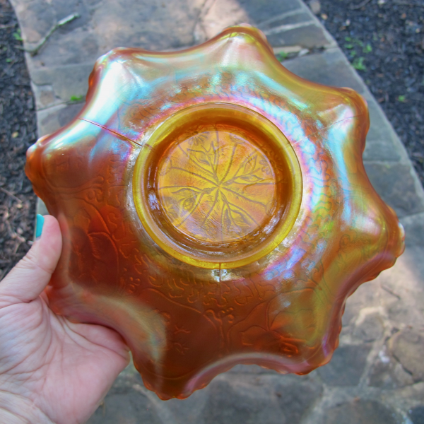 Antique Fenton YELLOW Dragon & Lotus Carnival Glass Bowl