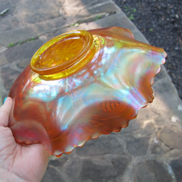 Antique Fenton YELLOW Dragon & Lotus Carnival Glass Bowl