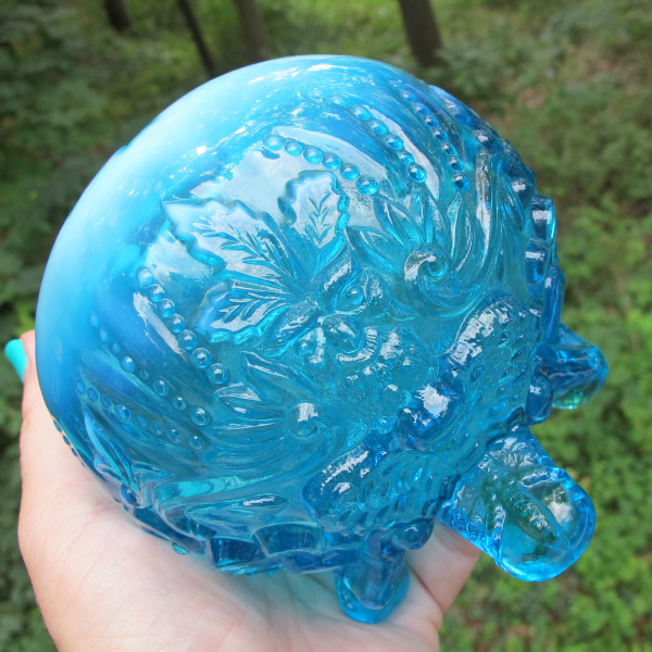 Antique English Sowerby Blue Opal Piasa Bird Opalescent Glass Rose Bowl