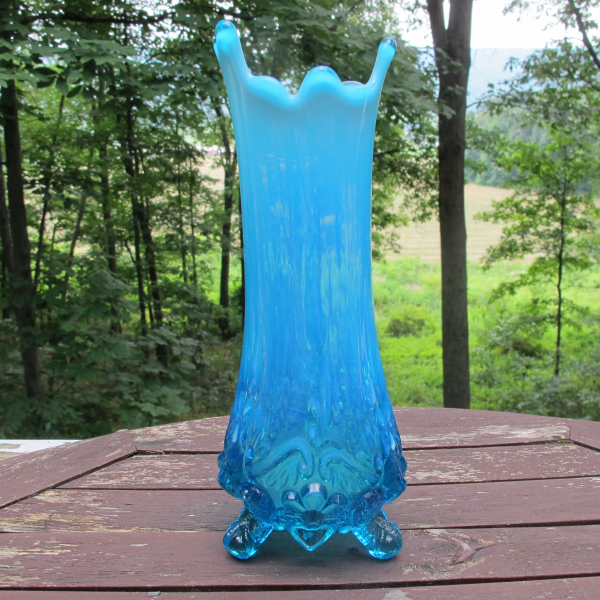 Antique English Sowerby Blue Opal Piasa Bird Opalescent Glass Vase Whimsey TALL