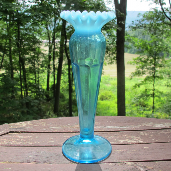 Antique Northwood Blue Opalescent Glass Lorna Vase