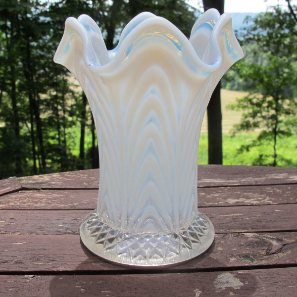 Antique Fenton Boggy Bayou White Opalescent Glass Squat Vase
