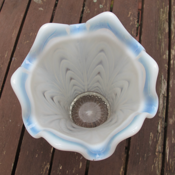 Antique Fenton Boggy Bayou White Opalescent Glass Squat Vase
