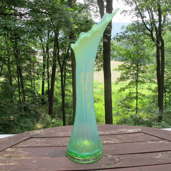 Antique Jefferson? Inverted Chevron Green Opalescent Glass Vase