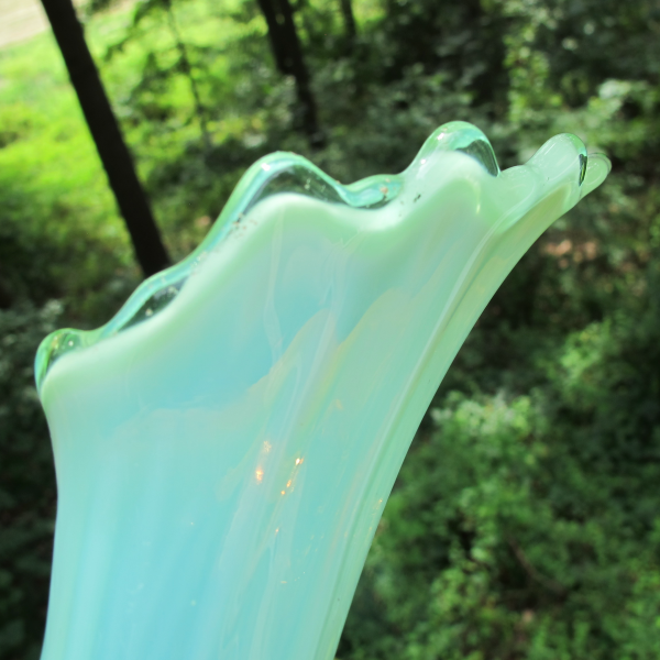 Antique Jefferson? Inverted Chevron Green Opalescent Glass Vase