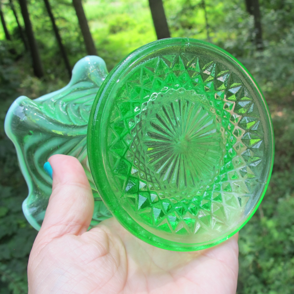 Antique Fenton Boggy Bayou Green Opalescent Glass Squat Vase