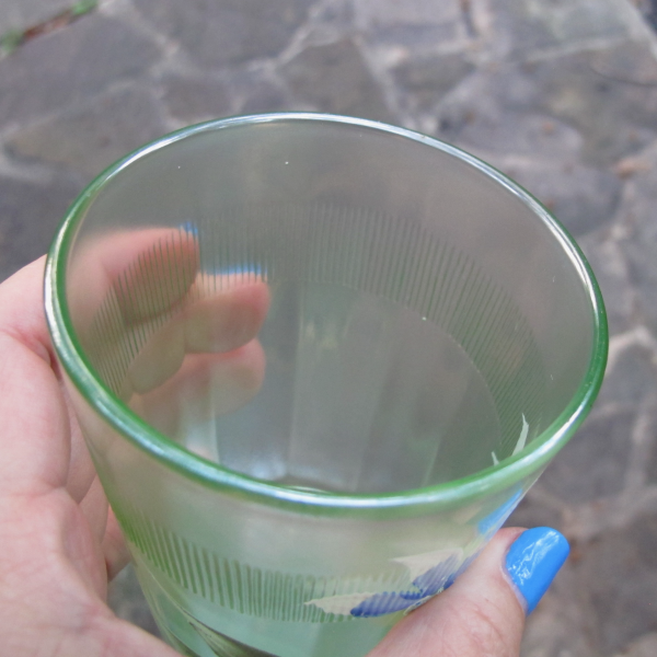 Antique Fenton Ice Green Enameled Shasta Daisy Carnival Glass Tumbler