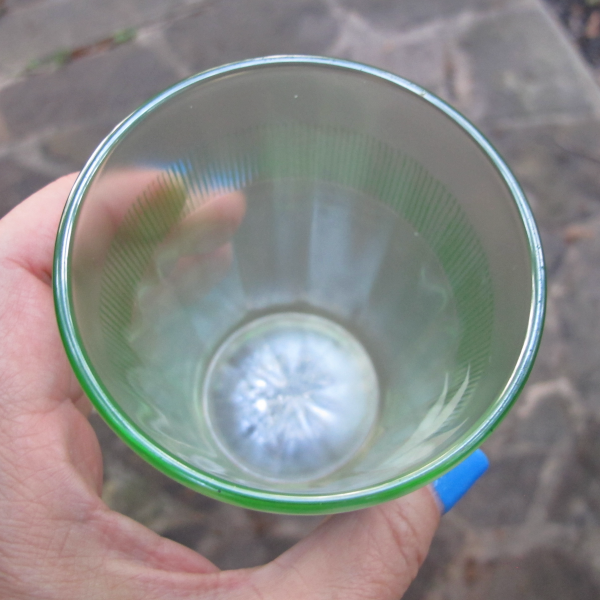 Antique Fenton Ice Green Enameled Shasta Daisy Carnival Glass Tumbler
