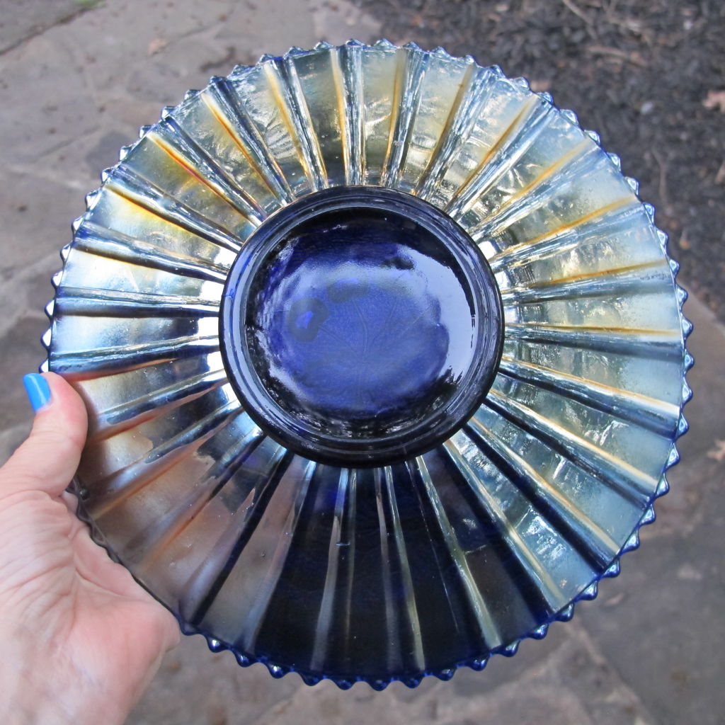 Antique Northwood Three Fruits Blue Carnival Glass Plate Stippled Carnival Glass