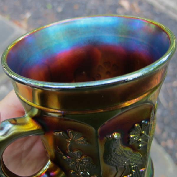 Antique Northwood Singing Birds Slaggy Amethyst Carnival Glass Mug