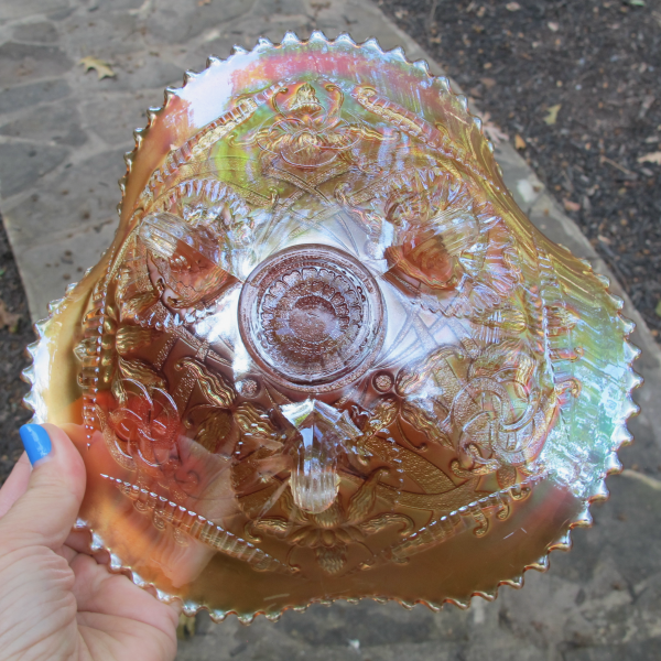 Antique Northwood Marigold Wishbone Carnival Glass Tri-Corner Plate